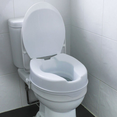 Raised Comfort Toilet Seat Universal Fit Adds 10Cm Height Durable Hygienic Plastic Optional Foam Grip Handles 190Kg Capacity from B&Q