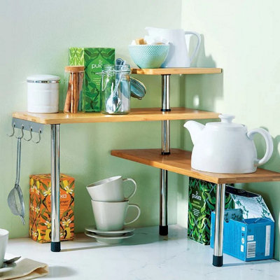 Freestanding 3 Tier Corner Kitchen Shelf Unit With Hooks  No Drilling Required from B&Q