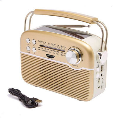 Bergstrom Solar Powered Rechargeable Portable Radio  Am, Fm, Sw With Bluetooth, Mp3, Usb & Vintage Design