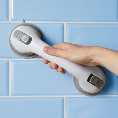 B&Q -  Bathroom Grab Rail White Suction Cup Handle No Tools Required Secure Grip For Bath Shower Toilet Portable And Easy To Remove