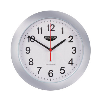 Bergstrom Radio Controlled Wall Clock In Silver With Easy-Read Numbers, Analogue Clock, Accurate To 1 Sec In 60 Million Years
