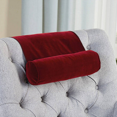 Coopers Of Stortford Burgundy Non-Slip Armchair Sofa Velour Neck Support Cushion W25cm - Image 3