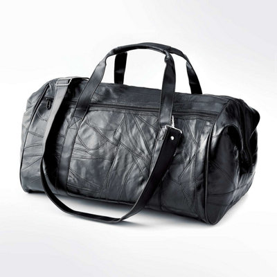 Leather Wide Mouth Travel Bag 50X34X35Cm Coated Patchwork Leather Detachable Shoulder Strap Multiple Pockets from B&Q