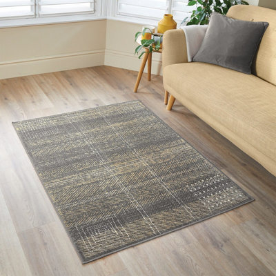 Chequered Rug Natural100% ViscoseSoft & Slim DesignLow MaintenanceModern Geometric Pattern160 X 230Cm from B&Q