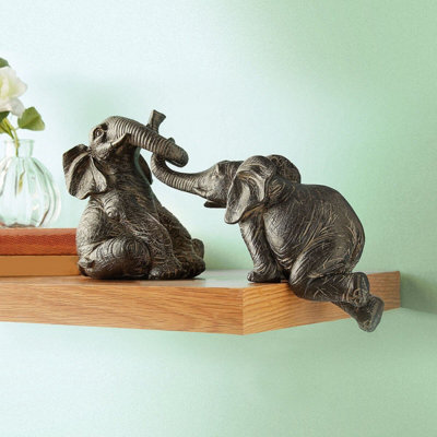Set Of 2 Elephant Friendship Sculptures  Handmade Polyresin With Bronze Finish from B&Q
