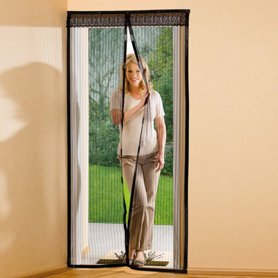  - Door Curtain For Flies With Hands-Free ClosureEasy Fit Magnetic Insect ScreenEasy FitMade From Black Mesh210 X 100Cm