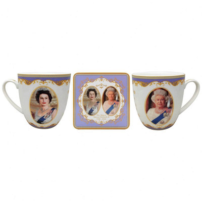 Queen Elizabeth Ii Commemorative Fine China Mug With Cork-Backed Coaster Gift Set from B&Q