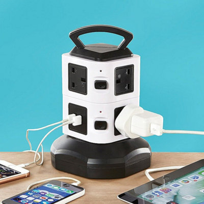 Coopers Of Stortford Tower Extension Lead - Sockets For 3-Pin Plugs, 2 Usb Sockets, Vertical, 152Cm Lead, Carry/Cable Winder Handle Size 7