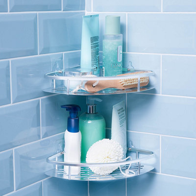 Coopers of Stortford Set Of 2 Instant Corner Shelves Lightweight Aluminium No Drill Installation Adhesive Hooks Included Holds Up To 5Kg from B&Q