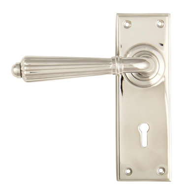 From The Anvil Polished Nickel Hinton Lever Lock Set from B&Q