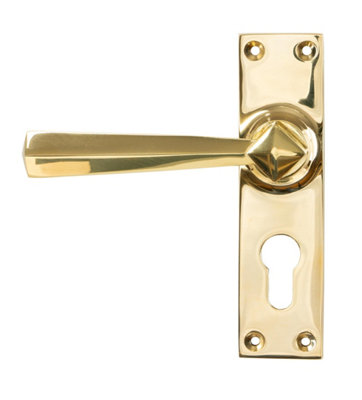 From The Anvil Polished Brass Straight Lever Euro Lock Set from B&Q