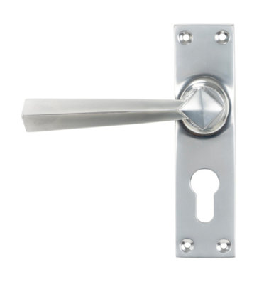 From The Anvil Satin Chrome Straight Lever Euro Lock Set Blue