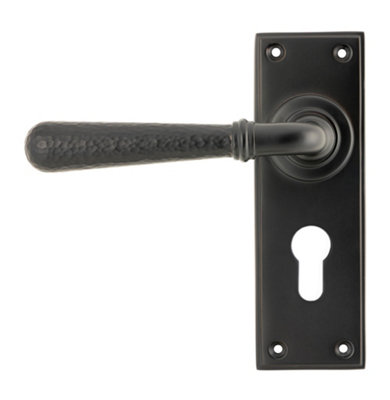 From The Anvil Aged Bronze Hammered Newbury Lever Euro Lock Set from B&Q