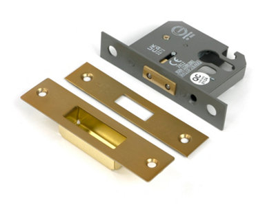 From The Anvil Satin Brass 2 1/2" Euro Profile Dead Lock from B&Q