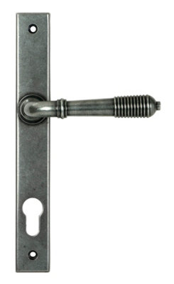 From The Anvil Pewter Reeded Slimline Lever Espag. Lock Set from B&Q