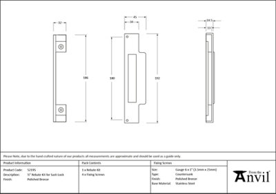 From The Anvil Polished Bronze  1/2" Rebate Kit For Sash Lock from B&Q
