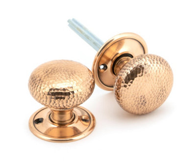 From The Anvil Polished Hammered Mushroom Mortice/Rim Knob Set Bronze
