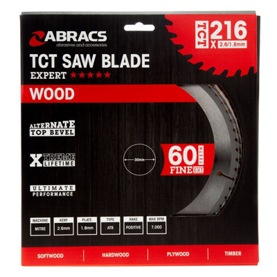 AbracsTct21660 Tct Circular Saw Blade For Wood 216 X 30mm X 60T from B&Q