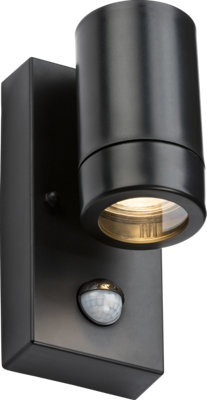 Luminosa Lighting Luminosa Knightsbridge Eamon230V Ip44 Gu10 Polycarbonate Single Wall Light With PirBlackEapir1Bk from B&Q