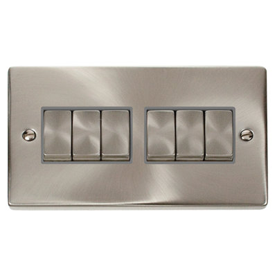 Click Scolmore Deco Plate Switch 6 Gang 10Ax 2 Way Satin ChromeVpsc416Gy from B&Q