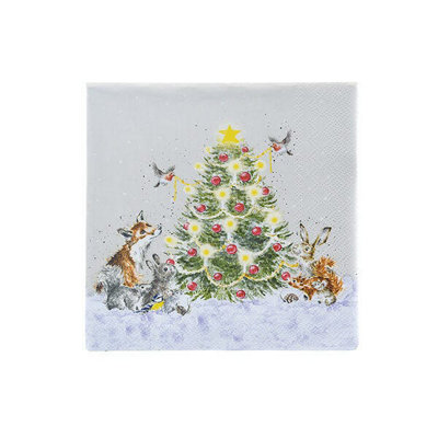 Wrendale Designs 'oh Christmas Tree' Woodland Animal Cocktail Napkins from B&Q