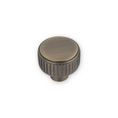 Linden Kitchen Cabinets Round Post KnobReeded Edge35mm DiameterAntique BrassPack Of 2 from B&Q