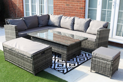  - Rosen 9 Seater Corner Sofa Rising Table & Storage Bench Sets In Grey