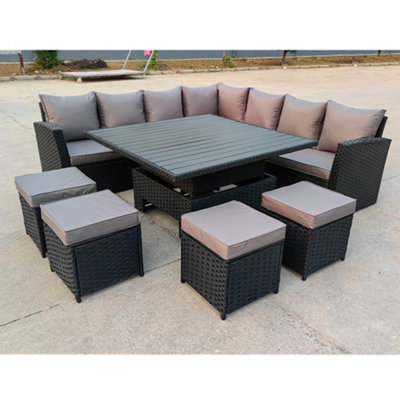  - Rosen 11 Seater Rattan Sofa Cube Set With Aluminum Lift-Up Table & Rain Cover