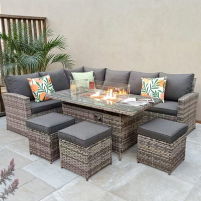  - 9 Seater Fire Pit Rattan Garden Furniture Corner Dining Sofa Set