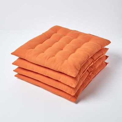 Homescapes Burnt Seat Pads Or Cotton Chair Cushions 40X40 Cm, Set Of 4 Plain Chair Pads For Dining, Kitchen Or Outdoor Orange