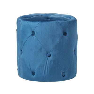Homescapes Blue Windsor Velvet Footstool, Navy 40Cm