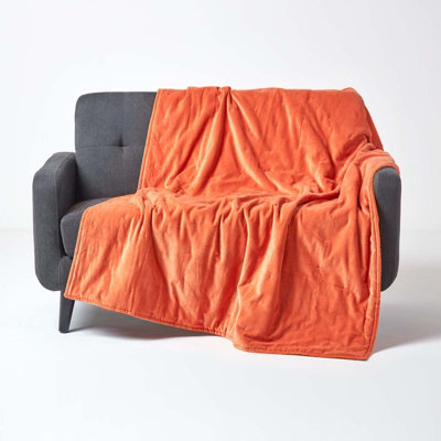B&Q -  Burnt Orange Velvet Quilted Throw150 X 200 Cm