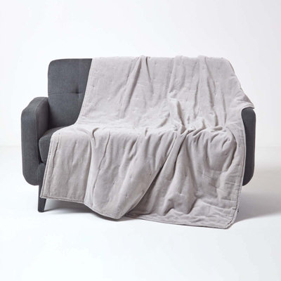 B&Q -  Light Grey Velvet Quilted Throw125 X 150 Cm