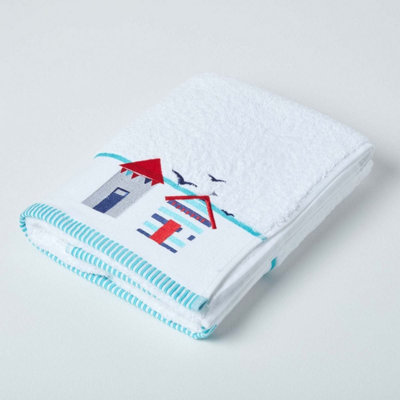 Homescapes White And Blue Beach Bath Towel from B&Q