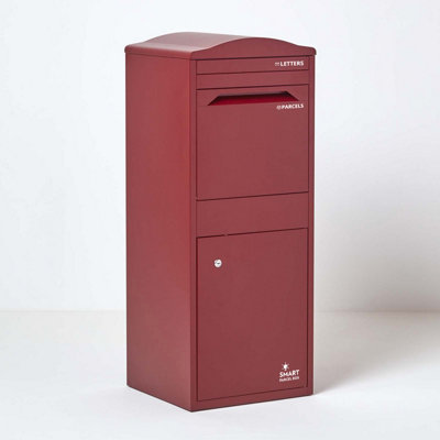 Smart Parcel Box Large Curved Top Secure Outdoor Delivery Box Galvanised Steel Front Access Dark Red from B&Q