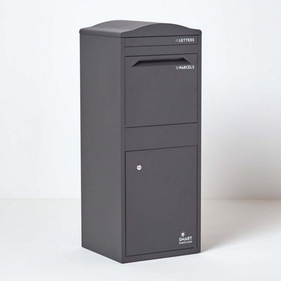 Smart Parcel Box Large Curved Top Secure Outdoor Delivery Box Galvanised Steel Front Access Dark Grey from B&Q