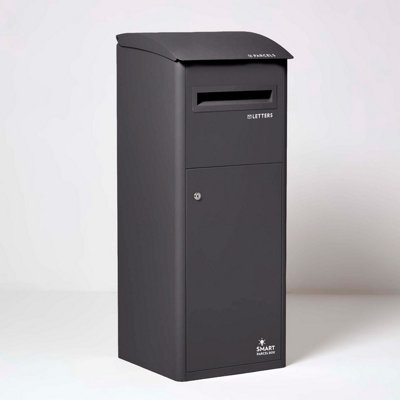 Smart Parcel Box Extra Large Slanted Top Secure Outdoor Delivery Box Galvanised Steel Front Access Black from B&Q
