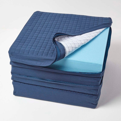 Homescapes Navy Quilted Cotton 3 Seater Orthopaedic Booster Cushion Cover
