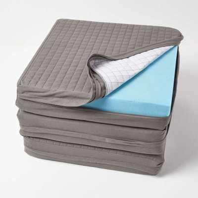 B&Q -  Grey Quilted Cotton 3 Seater Orthopaedic Booster Cushion Cover