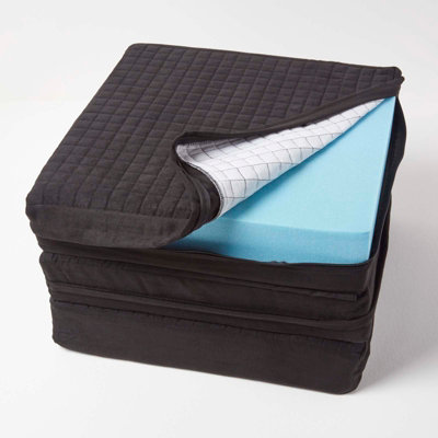 Homescapes Quilted Polyester 3 Seater Orthopaedic Booster Cushion Cover Black