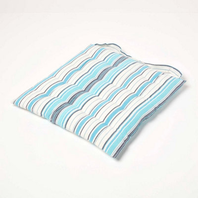Homescapes New England Stripe Seat Pad With Button Straps 100% Cotton 40 X 40 Cm