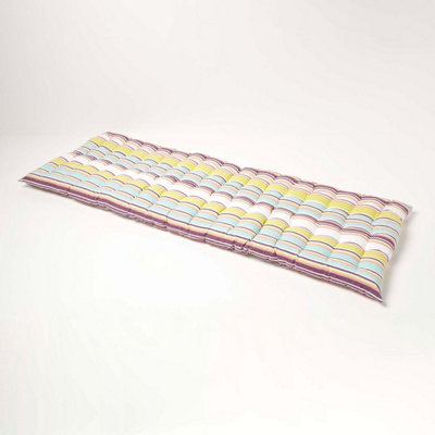 Homescapes Garden Bench Cushion Luxury 3 Seat Cotton Green Striped Indoor Outdoor Pad - Image 3
