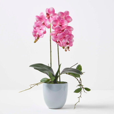 Homescapes Pink Artificial Handcrafted Orchid Phalaenopsis In Ceramic Pot, 54 Cm