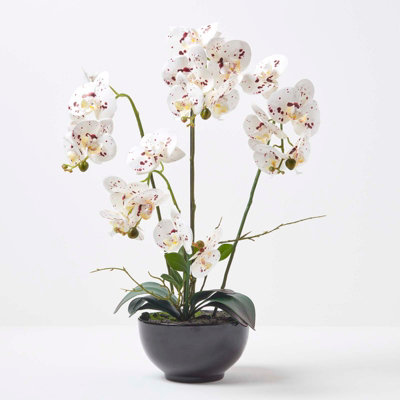 Homescapes White Artificial Handcrafted Orchid Phalaenopsis In Ceramic Pot, 5 Stems, 62 Cm Extra Large