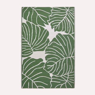 Homescapes Luxury Outdoor Rug Waterproof Reversible For Garden, 150 X 240 Cm, & Recycled, Ada Botanical White/Green