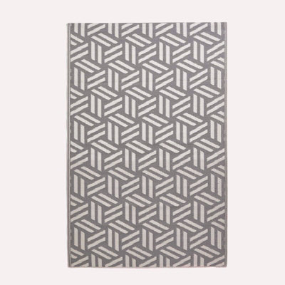 B&Q -  Luxury Outdoor Rug Waterproof Reversible For Garden120 X 180 CmGrey & WhiteRecycledLuna Geometric