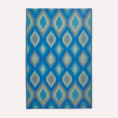 Homescapes Luxury Outdoor Rug Waterproof Reversible For Garden, 120 X 180 Cm, & 100% Recycled, Ikat Green/Blue/Amber