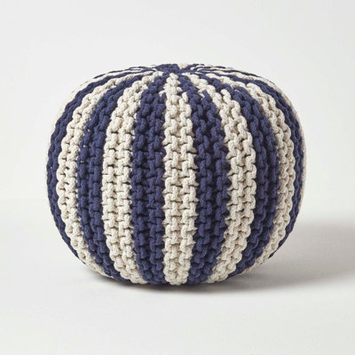 B&Q -  Navy And White Knitted Pouffe Striped Footstool 35 X 40 Cm