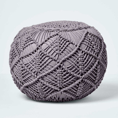 Homescapes Crochet Knitted Pouffe 40 X 50 Cm Grey