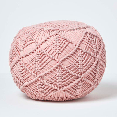 Homescapes Blush Crochet Knitted Pouffe 40 X 50 Cm Pink